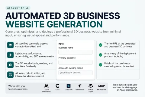 Automated 3D Business Website Generation: what the skill does and the runtimes it works with