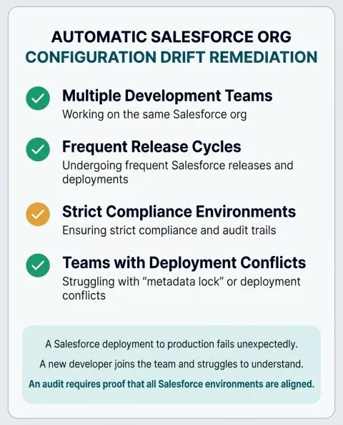 The professional roles Automatic Salesforce Org Configuration Drift Remediation is built for, and what each one gets