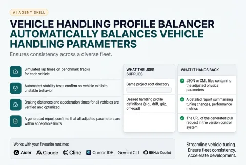 Vehicle Handling Profile Balancer: what the skill does and the runtimes it works with